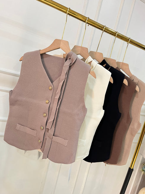 Women Casual Button Down Solid Colour Vest